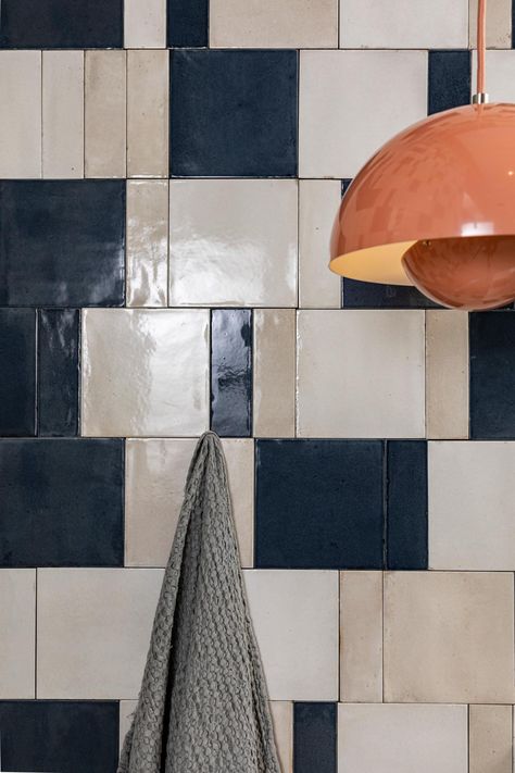 Matte And Polished Tile Bathroom, Whole Bathroom Tile, Interesting Kitchen Backsplash, Playful Interior Design, Checkered Bathroom, Bad Inspo, Marazzi Tile, Billiards Bar, Porcelain Tile Bathroom