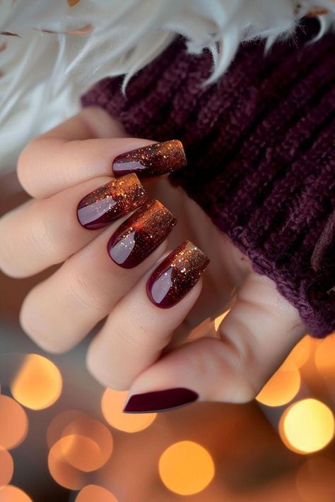 Autumn Red Nails Design, Bold Fall Nails, Modele Thonjsh, Cranberry Nails Fall, Red Autumn Nails, Red Fall Nails, Thanksgiving Nails Design Fall, Nagel Design, Witch Nails