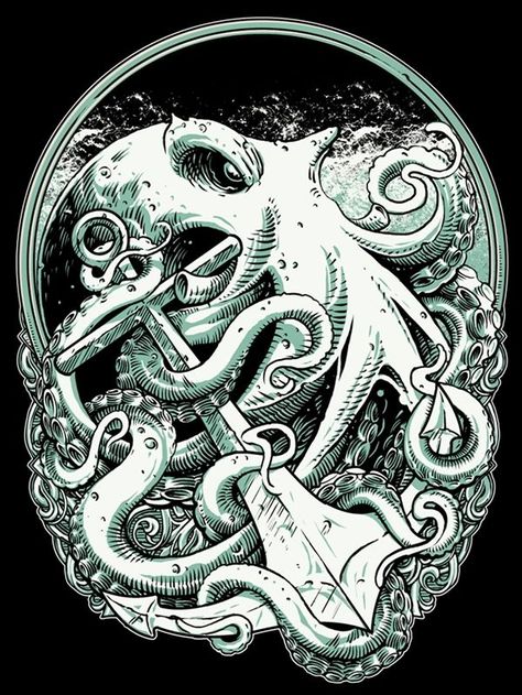 Octopus by Eky Glojor Net Illustration, Kraken Tattoo, Squid Tattoo, Octopus Tattoo Design, Octopus Tattoos, Motif Art Deco, Geniale Tattoos, Octopus Tattoo, Octopus Art