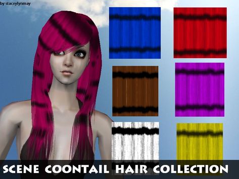 The Sims Resource - Scene Coontails Hair Collection Sims 4 Dyed Hair Cc, Sims 4 Rainbow Hair, Ts2 Hair, Sims 2 4t2 Hair, Sims 2 New Hair System, Sims 2 Hair, Hair Setting, Hair Creations, Hair Collection