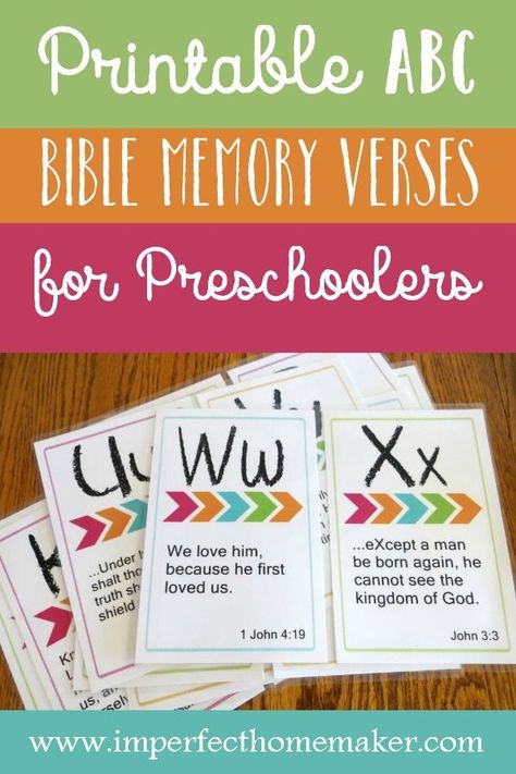 Printable ABC Memory Verses for Preschoolers Bible Lesson For Preschoolers, Bible Memory Verses, Abc Bible Verses, Toddler Bible, Verses For Kids, Memory Verses, Christian Homemaking, Printable Scripture, Abc Printables