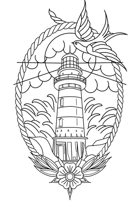 #tattoo #tattoos #inked #tattooart #tattooed #tattooideas #tattoodesign #tattooinspiration #tattoosleeve #tattooflash #inkedgirls #tattooedwomen  #InkLaughs  #TattooFails Traditional Water Tattoo, Nautical Tattoo Ideas, Traditional Tattoo Back Piece, Traditional Lighthouse Tattoo, Nautical Sleeve, Jay Tattoo, Wilderness Tattoo, Trad Flash, Traditional Tattoo Stencils