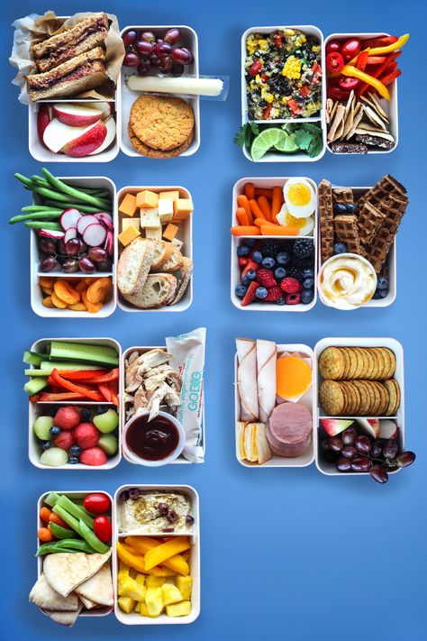 7 School Lunch Box Ideas Kids Can Pack Themselves. Packing lunches for a week doesn't have to be hard! Schools differ on what's approved and what's not (you might want to check about peanut butter) but prepping a midday meal for picky eaters and eager eaters is something even they can do themselves. This will save you so much time in the morning and is so good for helping kids learn independence. Meal For Picky Eaters, School Lunch Box Ideas, Easy Packed Lunch, Menu Sarapan Sehat, Healthy Packed Lunches, Lunch Box Ideas, Healthy School Lunches, Healthy School, Packed Lunch