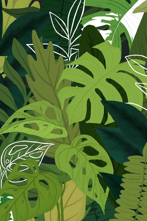 Houseplant background vector botanical illustration | free image by rawpixel.com / Aum Acrylic Wallpaper, Wallpaper Stylish, Tropical Illustration, Jungle Illustration, Plants Art, Tropical Background, Plant Art Print, Plant Background, Jungle Art