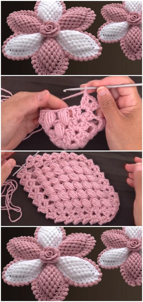 Big Flower Crochet Pattern, Tapetes A Crochet, Crochet Easy Patterns, Big Roses, Modern Haken, Crochet Blanket Tutorial, Crochet Rose Pattern, Modern Crochet Blanket, Crochet Leaf Patterns