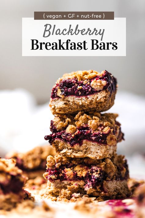 Vegan Blackberry Breakfast Bars (Gluten-free, 7-Ingredient) Blackberry Breakfast Bars, Blackberry Breakfast, Blackberry Oatmeal, Everyday Snacks, Gluten Free Breakfast Bars, Alpha Gal, Blackberry Crumble, Blackberry Pie, Fig Bars