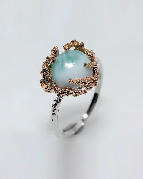 Water Jewelry, Ocean Ring, Ocean Coral, Rose Gold Gifts, Ocean Inspired Jewelry, Nature Inspired Rings, Larimar Ring, Larimar Rings, Ocean Jewelry