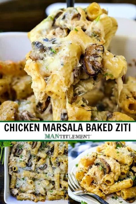 Chicken Marsala Baked Ziti is perfect for any dinner party or potluck, or a family dinner at home! #casserolerecipes #bakedzitireecipe #pastarecipe #chickenrecipe Baked Ziti Recipe Easy, Leftover Smoked Chicken, Chicken Marsala Pasta, Homemade Bolognese Sauce, Chicken Lombardy Recipes, Chicken Marsala Easy, Cookie And Kate, Ziti Recipe, Chicken Mushrooms