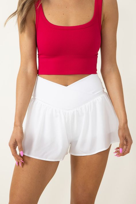 Simply Southern Cross Waistband Shorts for Women in White Outfits With Sweat Shorts, Flowy Shorts Outfit, Girly Shorts, Outfits With Sweats, Womans Shorts, Church Camp Outfits, White Flowy Shorts, White Athletic Shorts, Types Of Clothing Styles