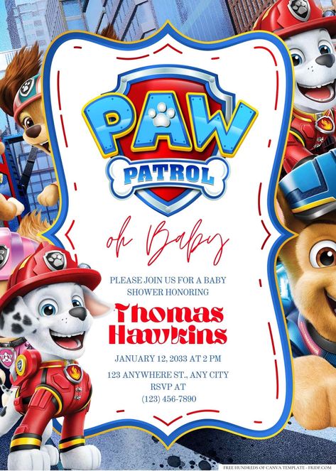 Imprimibles Paw Patrol, Paw Party, Marshall Paw Patrol, Paw Patrol Birthday Party, Paw Patrol Birthday, Editable Invitations, Baby Shower Invitation, Paw Patrol, 3rd Birthday