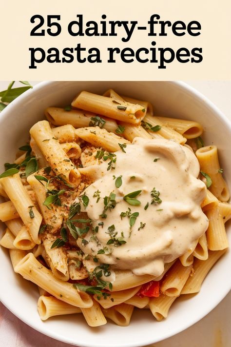 Dairy free pasta recipes are a delicious way to enjoy creamy pasta dishes without milk or cheese.  Discover flavorful pasta sauces using coconut milk, nutritional yeast, and plant-based alternatives. These comforting recipes include alfredo, mac and cheese, and Italian favorites made dairy-free. Perfect for easy pasta dinners dairy free! Chicken Alfredo Pasta Dairy Free, Non Dairy Creamy Pasta, Pasta Recipes Without Dairy, Quick Dairy Free Meals, One Pot Dairy Free Meals, No Dairy Pasta Recipes, Creamy Dairy Free Pasta, Non Dairy Pasta Recipes, Dairy Free Creamy Pasta