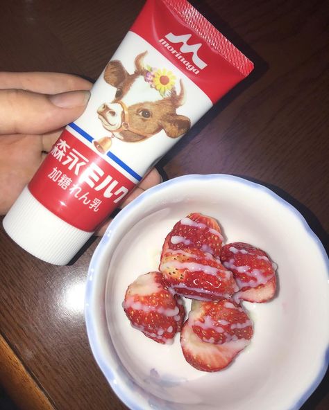 TAI on Instagram: “Is this not the cutest snack ever? Strawberries and condensed milk❤️ gotta try it!” Cute Snacks, Condensed Milk, Pretzel Bites, Try It, Strawberries, The Cutest, Milk, Bread, Snacks