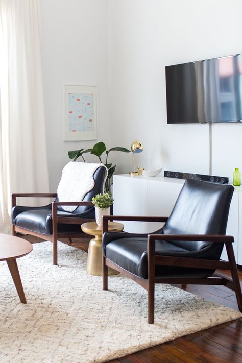 chairs Black Leather Chair Living Room, Leather Armchair Living Room, Blob Mirrors, Minimalist Living Room Apartment, Leather Chair Living Room, Side Chairs Living Room, Black Living Room, Lounge Chairs Living Room, My Apartment