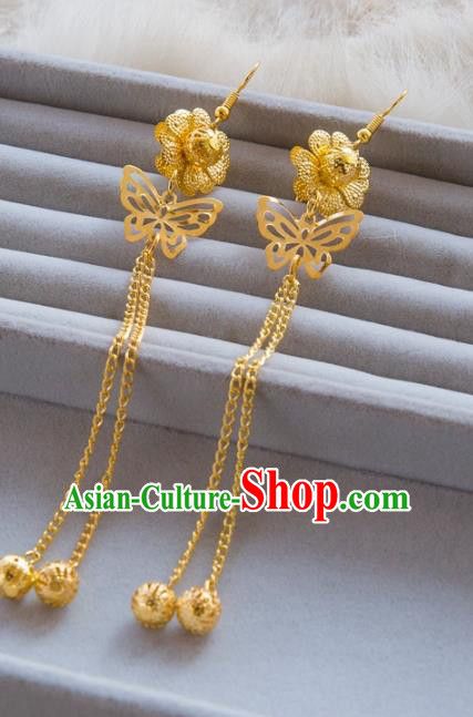 Top Grade Handmade Classical Jewelry Accessories Hanfu Wedding Earrings Bride Golden Butterfly Eardrop Women Gold Jewelry Outfits Winter, Dubai Gold Jewelry Earrings Jhumka, Hanging Earrings Gold, Classical Jewelry, Wedding Earrings Bride, Chinese Earrings, Chinese Necklace, Bride Earrings Pearl, Dream Necklace