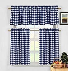 Gingham Curtains, Kitchen Curtains And Valances, Blue White Kitchens, Kitchen Window Curtains, Kitchen Curtain Sets, Tier Curtains, Kitchen Curtain, Valance Window Treatments, Curtain Valance