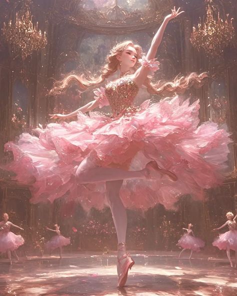 Kiana Core, Fantasy Princess Art, Princess Pink Aesthetic, Fantasy Ballerina, Princess Pose, Princess Ballerina, Ballet Painting, Dancing Art, Ballerina Outfit