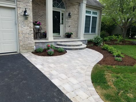 Landscape Pavers Ideas, Driveway Columns, Pavers Ideas, Pavers Walkway, Cottage Style Garden, Brick Ranch Houses, Paver Ideas, Stone Pathways, Stone Walkways