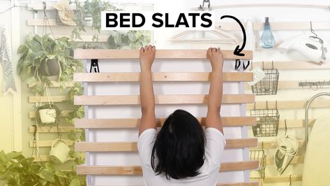 Watch: Nifty - 4 Creative Ways To Use Bed Slats Bed Slats Upcycle, Upcycle Bed, Ikea Bed Slats, Nursery Makeover, Ikea Wood, Holly House, Apartment Makeover, Old Beds, Slatted Headboard