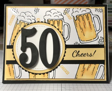 50th Birthday card masculine. Stampin up by whitbystamper Stampin Up 50th Birthday Card, Stampin Up 60th Birthday Cards For Men, Stampin Up Brewed For You Birthday Cards, Masculine 50th Birthday Cards, Stampin Up 50th Birthday Cards For Men, Male 50th Birthday Cards, 50th Birthday Cards Handmade, 50th Birthday Card Ideas For Men, 50 Birthday Cards Men