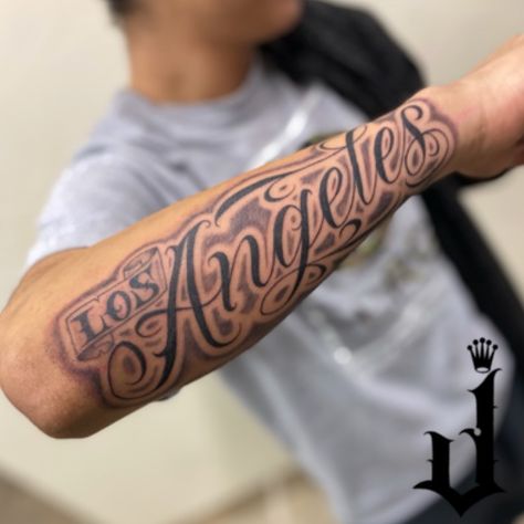 Los Angeles Tattoo, Lettering Tattoo, Arm Tattoos, Tattoo Work, Tattoo Lettering, Arm Tattoo, Lettering Alphabet, Sleeve Tattoos, Tattoos For Guys