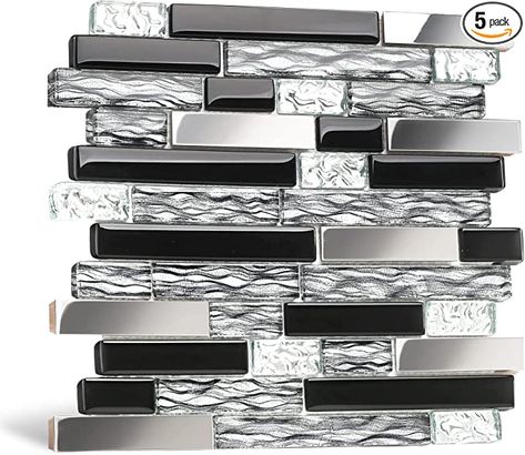 Steel Accent Wall, Mirror Backsplash Black Kitchen, Black Stainless Steel Backsplash, Black And Silver Kitchen, Gray Glass Tile Backsplash Kitchen, Grey Glass Tile Backsplash, Black And Silver Bathroom, Kitchen Backsplash Black Countertop Backsplash.com, Glass Tiles Kitchen