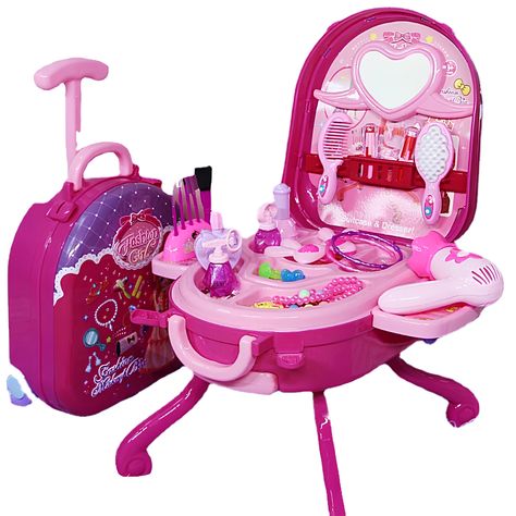 Delight your child with our Play House Set - a kids' table toy perfect for imaginative play. Ideal for kindergarten or as a standout birthday gift. Comes in a convenient carry-on luggage style! Childrens Dresser, Kids Vanity Set, Kids Role Play, Makeup Toys, Makeup Kit For Kids, Play Makeup, Princess Toys, Kids Dressers, Kids Vanity