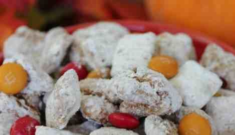 Pumpkin Pie Recipe for Muddy Buddies! via @Passion4Savings Muddy Buddy Recipe, Pumpkin Spice Snack, Puppy Chow Cookies, Puppy Chow Chex Mix Recipe, Chex Mix Puppy Chow, Pumpkin Snack, Muddy Buddies Recipe, Muddy Buddy, Thanksgiving Snacks