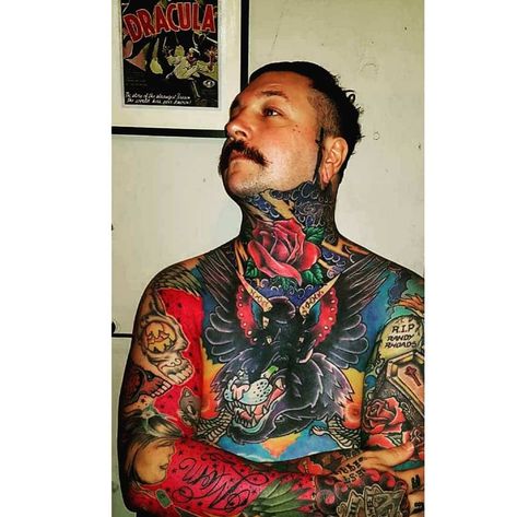 Tattoos Colorful, Black Ink Tattoo, Small Colorful Tattoos, See Tattoo, Colorful Tattoos, Throat Tattoo, Chest Tattoo Men, Full Body Tattoo, Gaming Tattoo