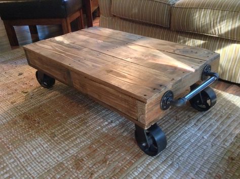 Pipe Table Diy, Factory Cart, Table Palette, Industrial Cart, Coffee Table With Wheels, Coffee Table Inspiration, Coffee Table Pictures, Cart Coffee Table, Coffee Table Plans