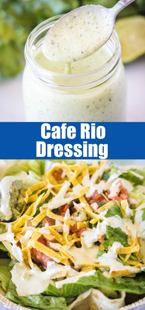 Cafe Rio dressing - A homemade version of the Cafe Rio tomatillo dressing.  So good, and great for topping just about anything! Tomatillo Ranch Dressing Costa Vida, Cafe Rio Dressing Recipe, Cafe Rio House Dressing Recipe, Tomatillo Dressing Cafe Rio, Cafe Rio Dressing, Tomatillo Dressing, House Dressing Recipe, Crowd Meals, Grocery Hacks