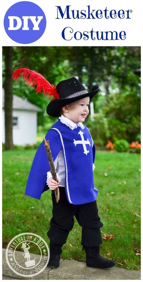 DIY tutorial on how to make a musketeer costume for a kid. Great for a book-themed party or Halloween! Three Musketeers Costume, Musketeers Costume, Musketeer Costume, Diy Costumes Kids Boys, Book Themed Party, Halloween Costumes To Make, Clever Halloween Costumes, Diy Costumes Kids, Halloween Adventure