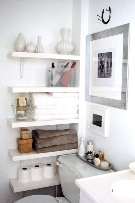 Small Bathroom Best Wall Shelves Storage Ideas | Apartment Therapy Creative Bathroom Storage Ideas, Bathroom Wall Storage, Bathroom Apartment, Diy Bathroom Storage, Bathroom Wall Shelves, Decor Baie, Small Bathroom Ideas On A Budget, Small Bathroom Storage, Small Apartment Living