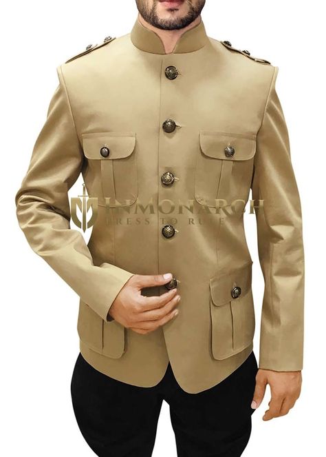 Mens Tan Jodhpuri Suit with Cotton Safari Style Nehru Jacket and flair-hip breeches Jodhpuri Suit For Men, Sport Fashion Man, Wedding Grey, Jodhpuri Suits For Men, Jodhpuri Suit, Sports Fashion Men, Indian Groom Wear, Gents Kurta Design, Shoulder Epaulettes