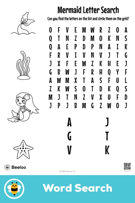 Easy mermaid-themed word search for kids ages 3 and up Mermaid Printables, Word Search For Kids, Crafts And Activities For Kids, Mermaid Theme, Printable Crafts, Printable Activities, Worksheets For Kids, Screen Time, Word Search