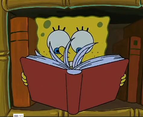 Spongebob Reading A Book Spongebob Reading A Book, Reading Cartoon Aesthetic, Cartoon Characters Reading Books, Cartoon Reading Book Aesthetic, Spongebob Reading, Celebs Reading, Spongebob Vibes, Characters Reading, Spongebob Funny Pictures