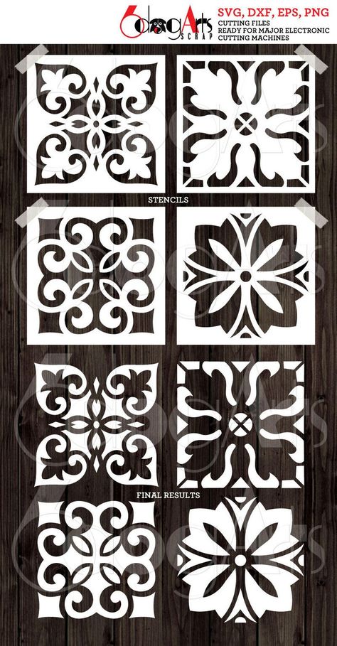 4 Tile Digital Stencil Template Designs SVG DXF cut files diy | Etsy Diy Stencil Patterns, Glitter Tattoo Stencils, Stencil Decor, Tile Stencil, Coffee Stencils, Stencil Templates, Stencil Pattern, Stencil Patterns, Cookie Stencils