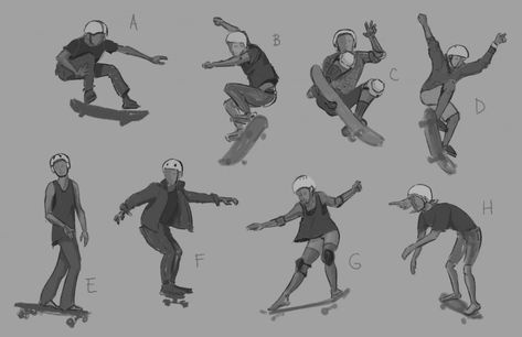 Skater Twins | Skillshare Projects Skateboard Poses Reference Drawing, Ice Skating Poses, Skating Poses, Skater Poses, Skater Art, Base Anime, Body Reference Drawing, Body Reference Poses, Skateboarder