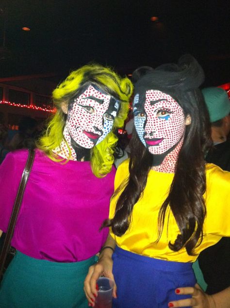 Our Roy Lichtenstein pop art costume. What a blast =D Pop Art Costume, Art Costumes, Roy Lichtenstein Pop Art, Pop Art Party, Lichtenstein Pop Art, Pop Art Makeup, Carnaval Costume, Painted Faces, Hallowen Costume