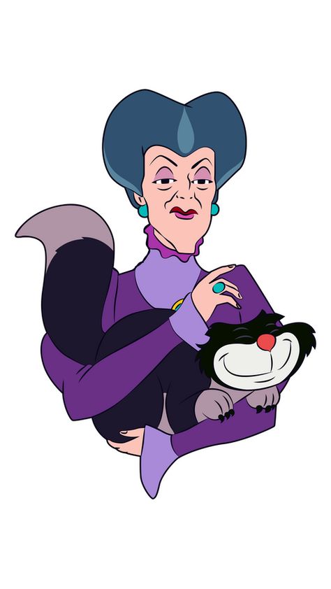 Meet Lady Tremaine and she is the wicked stepmother of Cinderella. Now she is holding her black cat Lucifer and telling Cinderella what to do around the house! The Disney cartoon sticker with Lady... Popular Cartoon Characters Disney, Lucifer Cinderella Cat, Disney Cats Characters, Stepmother Cinderella, Cinderella Cat, Cinderella Stepmother, Lucifer Cinderella, Disney Characters Stitch, Lucifer Cat