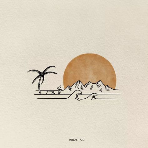 Sanne | Illustration & Fine Art on Instagram: “The flipflopping in my head between my minimalistic fine lines and full color art prints…. The last few weeks were so good, so full of…” Line Art Beach, Beach Drawings, Tattoo Dad, Minimalistic Line Art, Doodle Simple, Beach Drawing, Dad Tattoos, Beaded Necklace Designs, Matching Tattoo