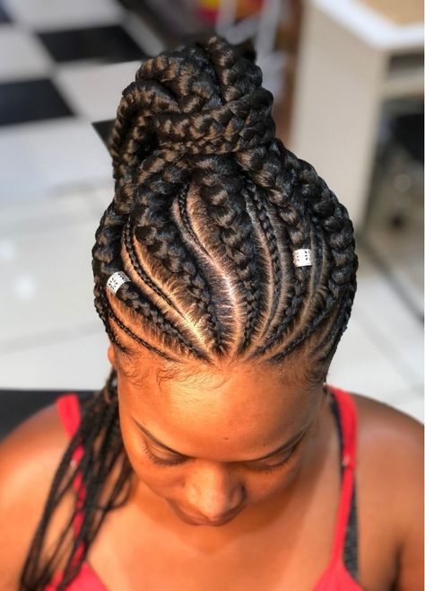 Jumbo Updo Cornrow Braids, Jumbo Cornrow Braids, Braided Updo Natural Hair, Begginer Workout, Cornrow Updo Hairstyles, Cornrows Hair, Hair Braid Designs, Cornrows Natural Hair, Cornrow Ponytail