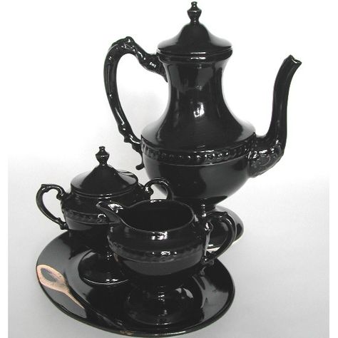 Now this set would make me want to drink tea! - Angel Alpha  #ConvertToBlack Gothic Home Decor Ideas, Décor Steampunk, Batman Cosplay, Ceramic Tea Set, Goth Home, Image Swag, Goth Home Decor, Dark Home, Goth Decor