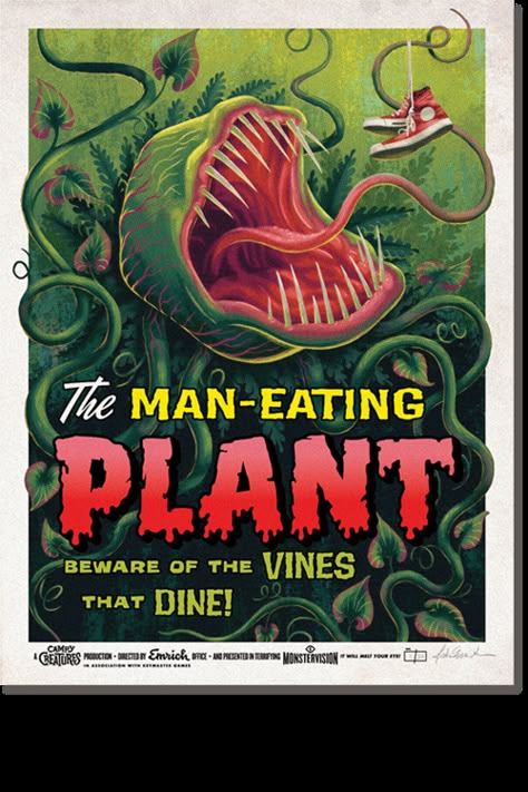 Pulp Art Horror, Plant Screen, Plant Monsters, Vintage Horror Movie Posters, Man Eating Plant, Man Eating, Creepy Creatures, Monster Artwork, Screen Plants