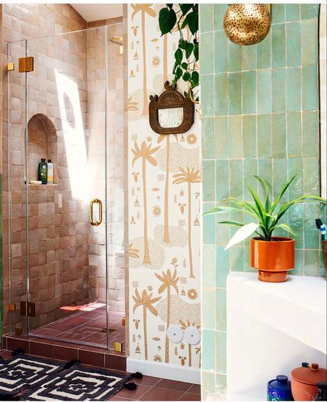 Southwest Bathroom Ideas, Southwest Bathroom, Desert Bathroom, Jungalow Decor, At Home Spa Day, Desert Wallpaper, Home Spa Day, Period Films, At Home Spa