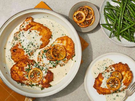 Chicken Francese Recipe, Chicken Francese, Steamed Asparagus, American Dishes, Wine Sauce, Arugula Salad, Chicken Cutlets, Just Cooking, Dinner Time