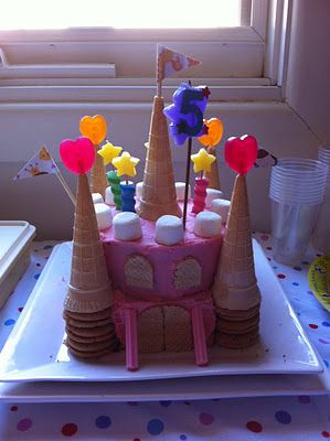 cute and easy idea for a really great castle cake! Easy Cakes For Kids, Easy Kids Birthday Cakes, Castle Birthday Cakes, Fairy Princess Birthday, Fairy Birthday Cake, Princess Castle Cake, Decorações Com Comidas, Princess Birthday Cake, Castle Cake