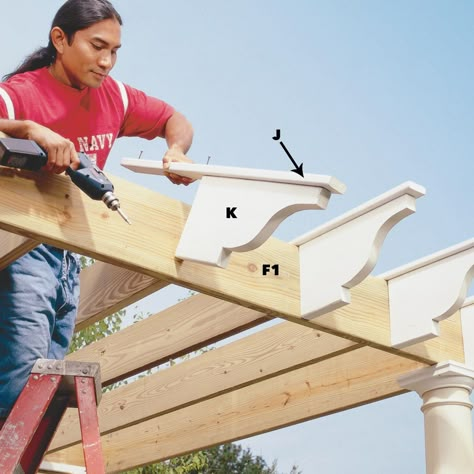 How to Build a Pergola: Pergola Plans — The Family Handyman Build A Pergola, Corner Pergola, Pergola Diy, Building A Pergola, The Family Handyman, Pergola Attached To House, Metal Pergola, Patio Pergola, Pergola Design