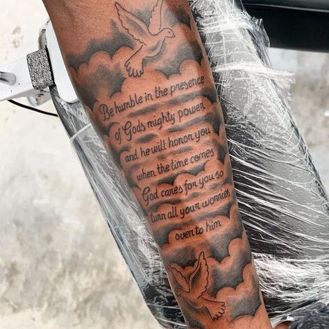 Back Of Arm Tattoo Men Sleeve, Rip Tattoos For Men Arm, Forearm Tattoo Men Sleeve, Arm Tattoos Lettering, Cloud Tattoo Sleeve, Arm Tattoos Black, Forearm Tattoo Designs, Arm Tattoos For Guys Forearm, Scripture Tattoos