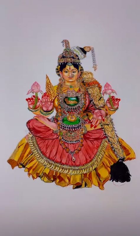 Goddess Andal Drawing, Godha Devi, Divine Paintings, Painting Sarees, Lalitha Sahasranamam, Lord Durga, Indian Traditional Paintings, Ganesh Art Paintings, Aadi Shakti