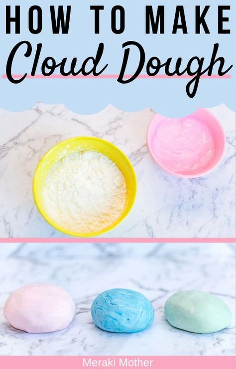 The ultimate super-easy sensory activity for kids is homemade cloud dough, using only 2 ingredients! The recipe uses only cornstarch and conditioner! #playdoughrecipe #clouddough #sensoryactivities #sensoryplay #forkids #playdough Cornstarch Playdough, Cornstarch And Conditioner, Conditioner Playdough, Homemade Cloud Dough, 2 Ingredient Playdough, How To Make Cornstarch, Moon Sand Recipe, Toddler Activity Bags, Cloud Dough Recipes